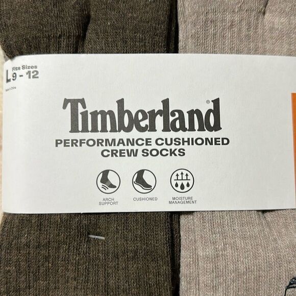 Timberland L 9-13 Brown Tan Green Gray Performance Cushioned Crew Socks 5pk - Picture 5 of 11